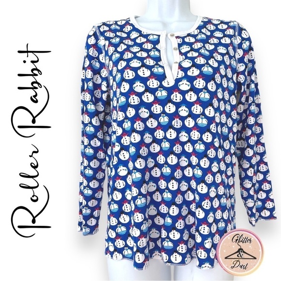 Roberta Roller Rabbit NWOT Snowman Henley Long Sleep Shirt - Picture 1 of 8